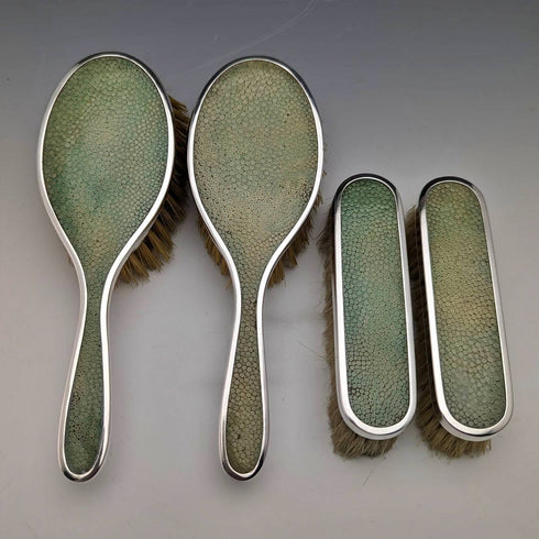 1927 年英國復古純銀和皮革手柄刷子套裝 4 件套 Collet 和 Anderson